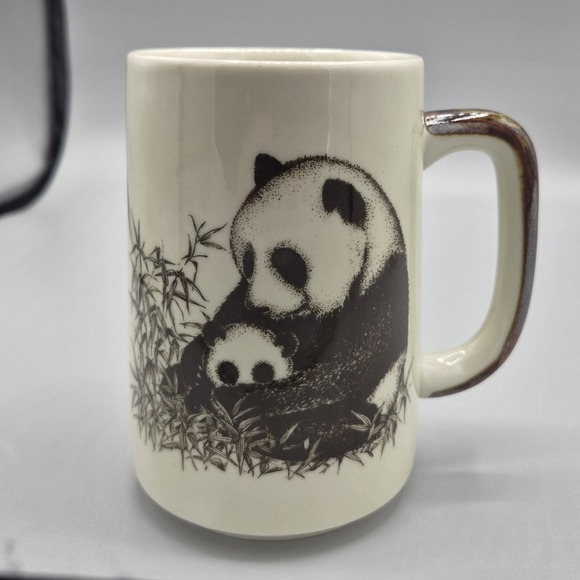 Other - Panda Bear Coffee Mug Vintage Japan Cup Mom Baby Bamboo Brown Cream